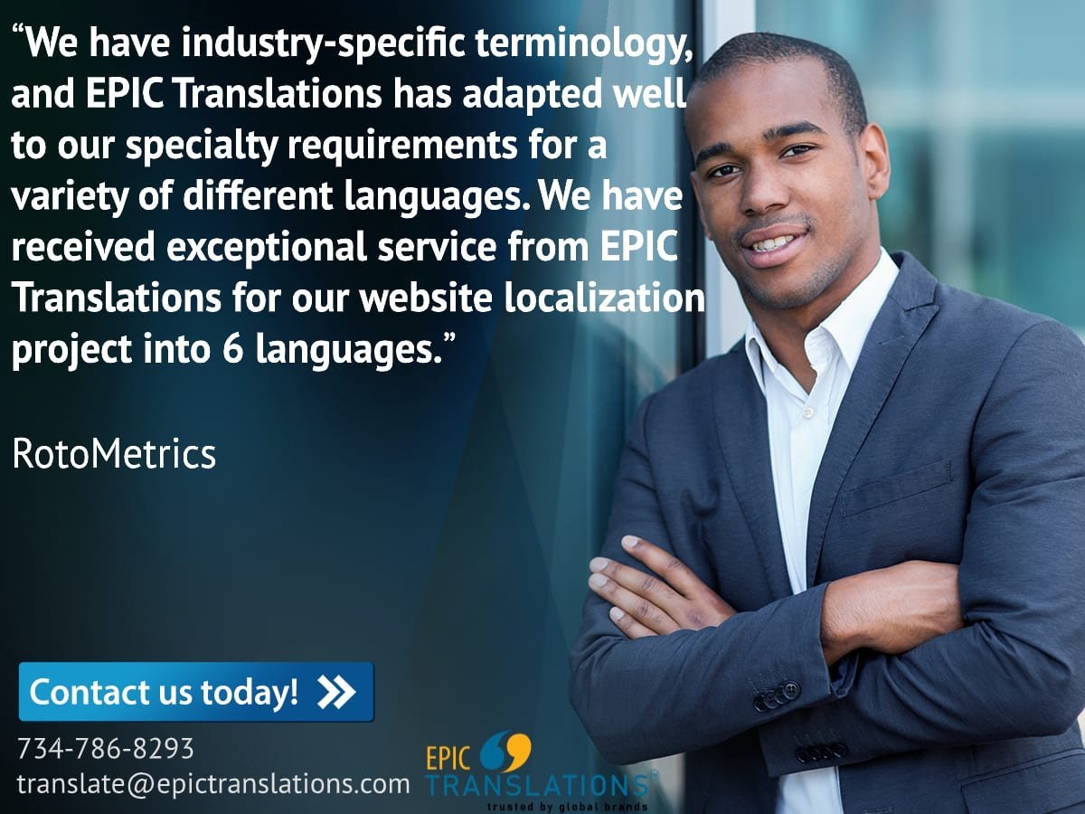 RotoMetrics EPIC Translations testimonial for website localization