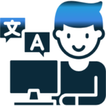 Professional interpreting services icon showing a multilingual interpreter assisting communication