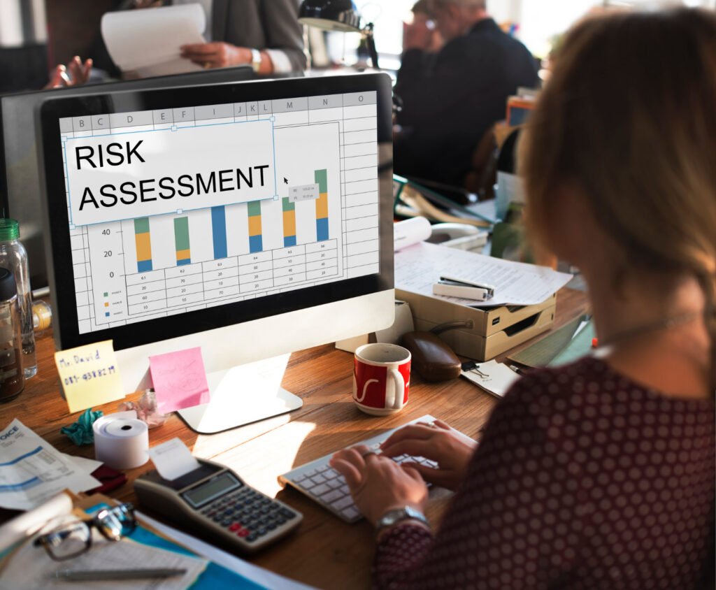Government risk assessment and decision-making process showing data analysis, performance metrics, and evaluation of service providers for compliance and operational efficiency