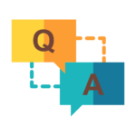 Multilingual question and answer bubbles representing linguistic and layout quality assurance.