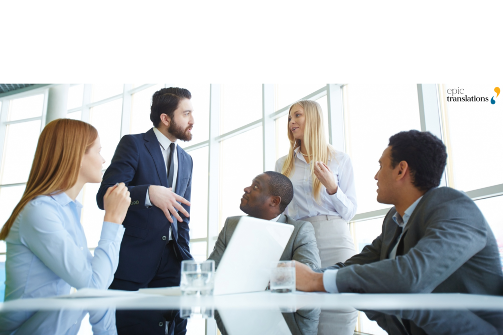 Business leaders collaborating with a language operations partner to improve multilingual communication, language access, and translation services.