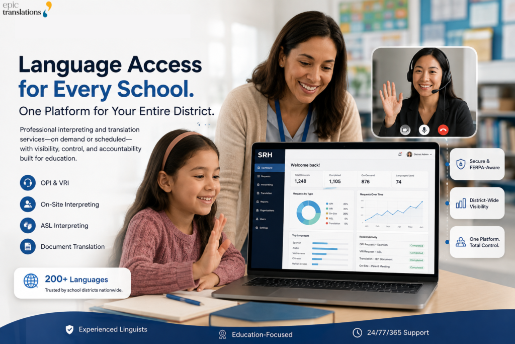 School translation services and interpreting powered by EPIC Translations and Staffing Resources Hub for K-12 school districts