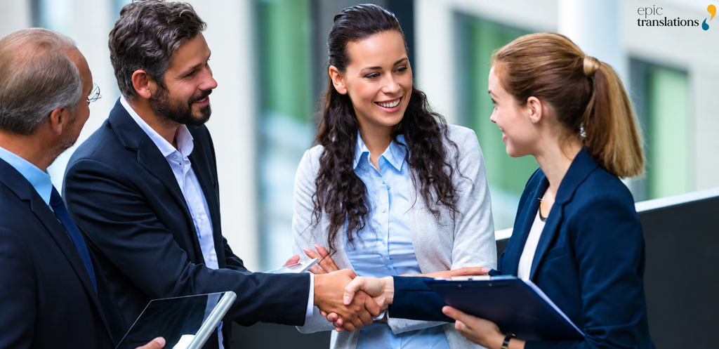 Professional on-site interpreter facilitating communication during an in-person business meeting