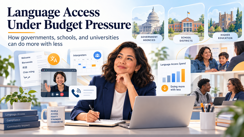 Language access coordinator balancing interpreting, translation, and budget pressures across government agencies, school districts, and higher education.